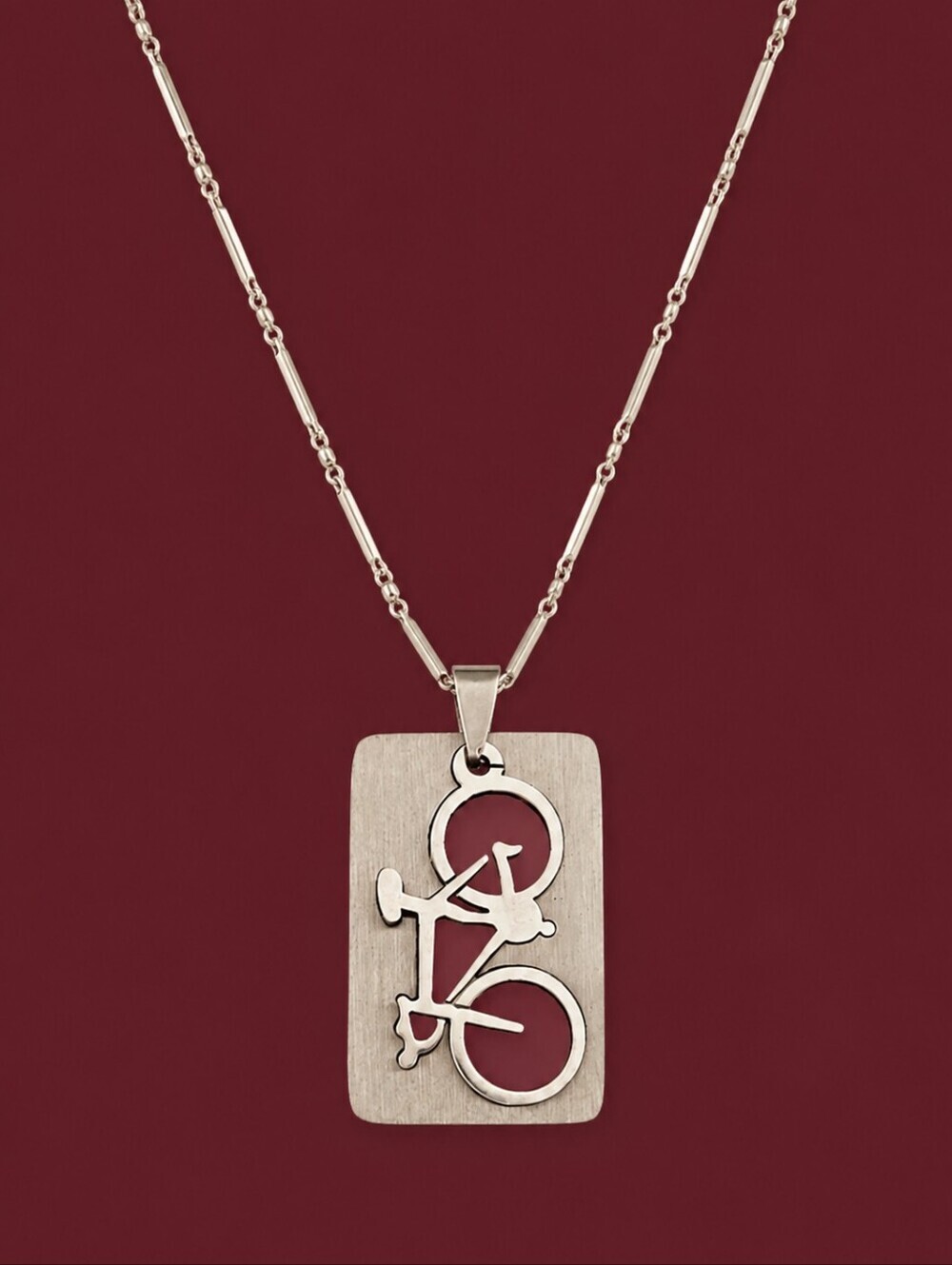 CROWN TRIFARI Bar Chain Silvertone Gym Cyclist Pendant Unisex Necklace